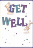 With infectious cheer, this get well card showcases two charming characters-a plush teddy bear and a lively puppy-who seem to leap joyfully from the page, playfully balancing the bold, colorful 'Get Well' greeting between them. The text, painted in rich hues of indigo and teal, gleams against a creamy white background, lighting up the scene with gentle vibrancy akin to early morning in South Woodford's parks. Sprinkled stars in a medley of blues and purples shimmer around the playful duo, bathing the entire design in whimsical optimism. Each strand of illustrated fur, from the bear's soft belly to the puppy's floppy ears, is rendered with such inviting softness that one can almost feel the warmth of a cuddle. The emotional tone, much like the seasoned kindness of local florists, wraps the recipient in comfort-making it an ideal companion to a bright bouquet for someone on the mend. This card delivers more than a wish; it sends a breath of local tenderness and hope to homes throughout South Woodford.